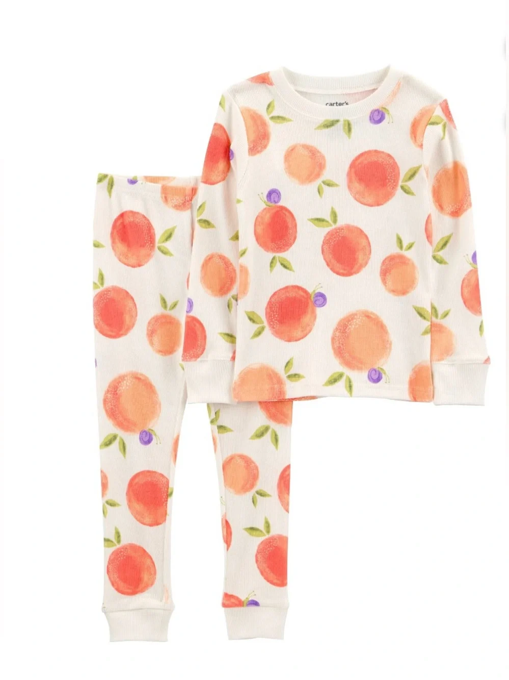 Carter's Cream Peach-Print Kids Pajama Set with Orange Accents